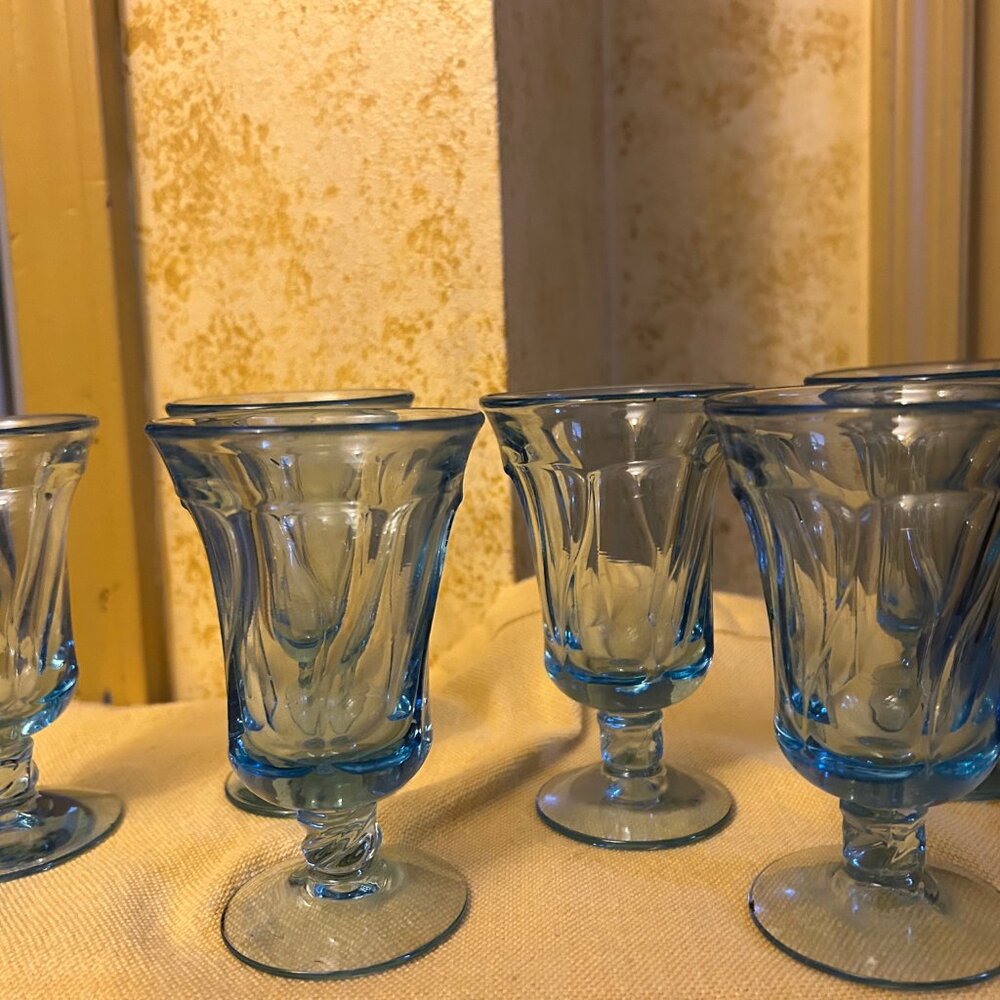 Vintage Goblets Fostoria Jamestown Blue  swirl pattern  5in tall - Picture 2 of 7